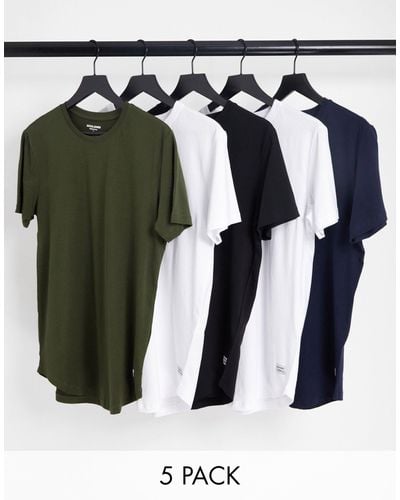 Jack & Jones – 5er-pack lang geschnittene t-shirts - Mehrfarbig