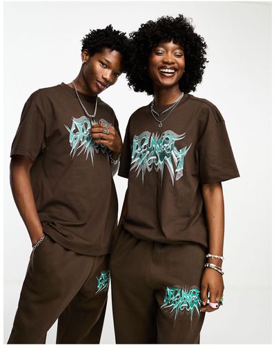 Weekday Unisex Co-ord Oversized Graphic T-shirt - Brown