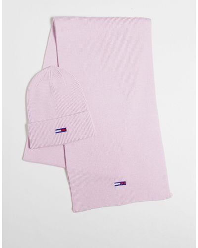 Tommy Hilfiger Flag Logo Beanie And Scarf Set - Pink