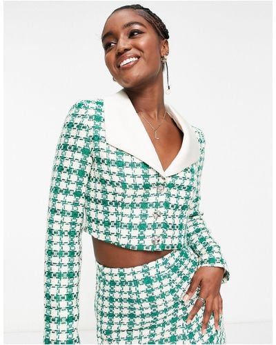 Miss Selfridge Contrast Collar Check Boucle Blazer Co-ord - Green