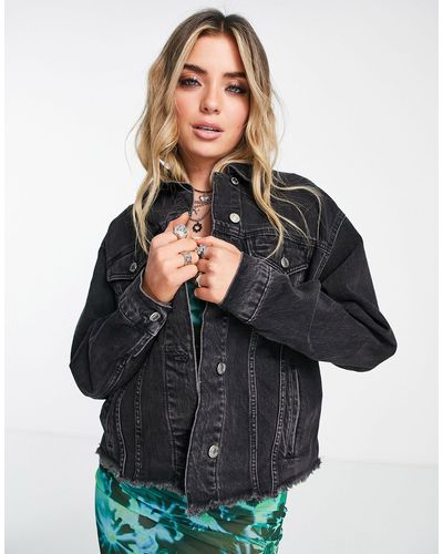 TOPSHOP Veste en denim brut oversize - délavé - Noir