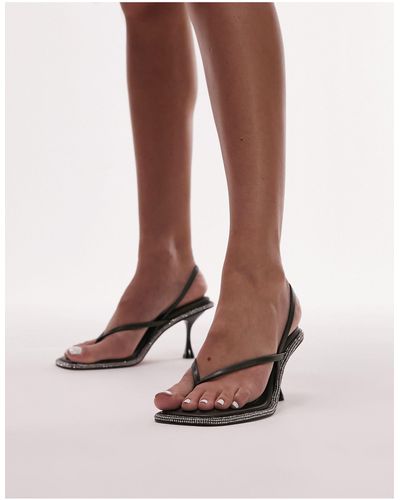 TOPSHOP Cara - sandali con tacco e cinturino posteriore kaki con strass - Marrone