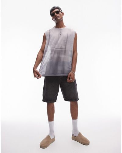 TOPMAN Oversized Fit Sleeveless Mesh T-shirt With Space Dye Print - Black