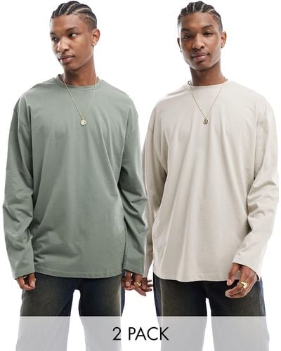ASOS 2 Pack Long Sleeve Oversized Fit T-shirts - Grey