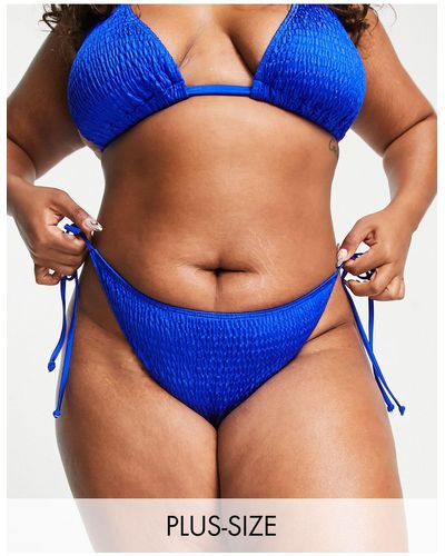 South Beach Exclusive Crinkle Tie Side Bikini Bottom - Blue