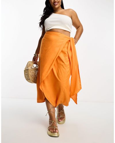 ASOS Asos Design Curve - Midi Sarongrok Met Overslag - Oranje