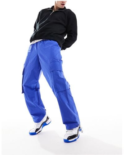 ASOS Wide Leg Nylon Cargo Trouser With Elasticated Waist - Blue