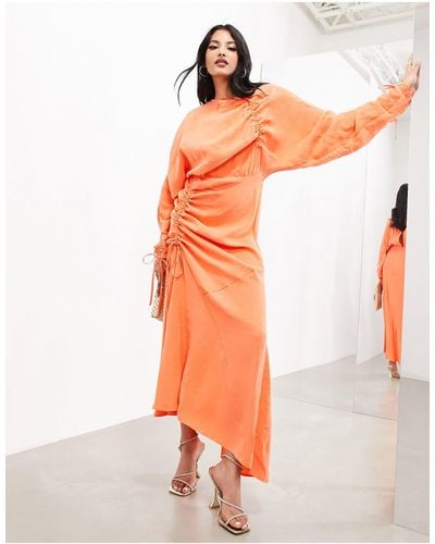 ASOS Long Sleeve Ruched Maxi Dress - Orange