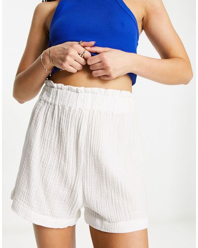 Monki High Waisted Pull On Shorts - Blue