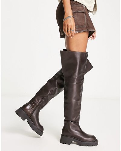 Mango Leather Knee High Boots - Black