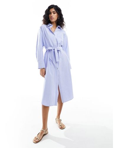 Stradivarius Robe chemise en coton à rayures - Bleu