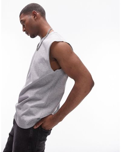 TOPMAN T-shirt oversize sans manches - gris chiné - Blanc
