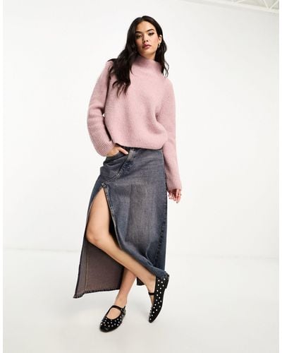& Other Stories Wool And Alpaca Blend High Neck Cropped Jumper - Pink