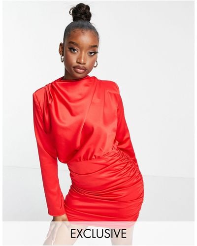 Missguided Long Sleeve Mini Dress With High Neck - Red