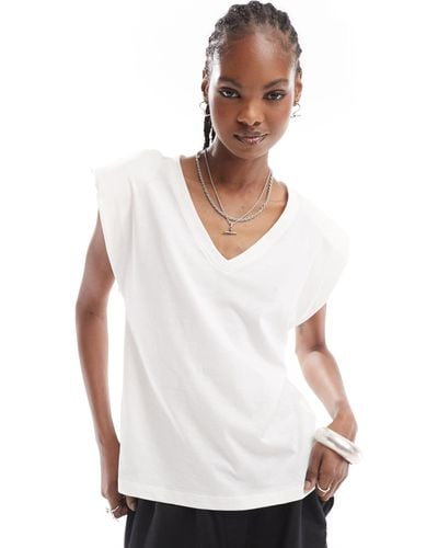 ONLY T-shirt à col v et épaulettes - Blanc