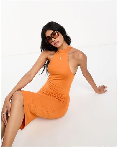 Y.A.S High Neck Sleeveless Bodycon Midi Dress - Orange