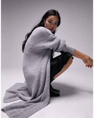 TOPSHOP Knitted Maxi Cardigan - Grey