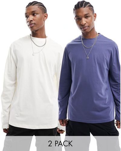 ASOS 2 Pack Long Sleeve T-shirt With Crew Neck - Blue