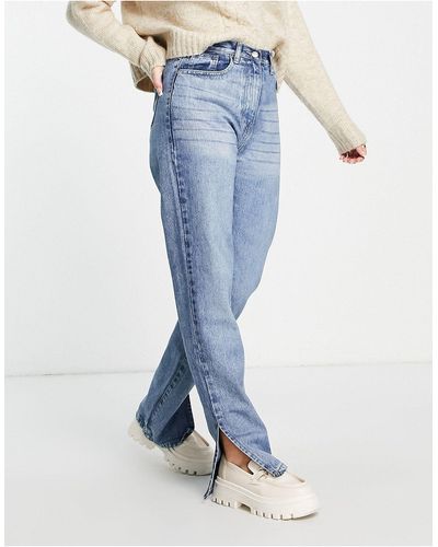 Rebellious Fashion Denim Jeans Met Rechte Pijpen En Split Aan - Blauw