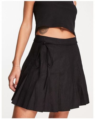 Weekday Wrap Linen Blend Pleated Mini Skirt - Black