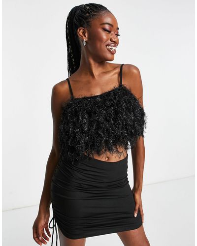 ASOS Caraco court en plumes synthétiques - noir