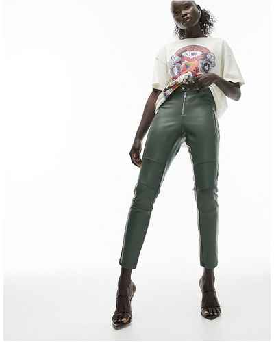 Topshop Unique Faux Leather Skinny Fit Biker Trouser - Green