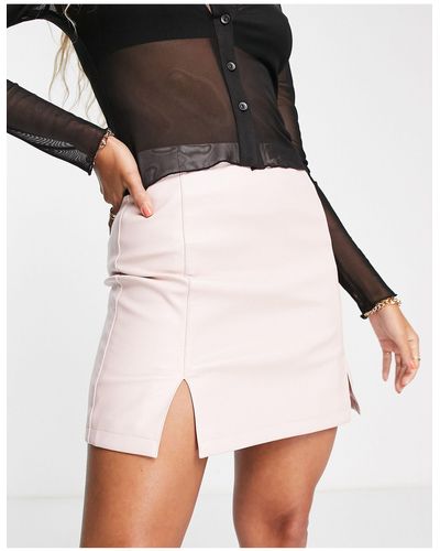 Miss Selfridge Faux Leather Mini Skirt With Side Slit - Black