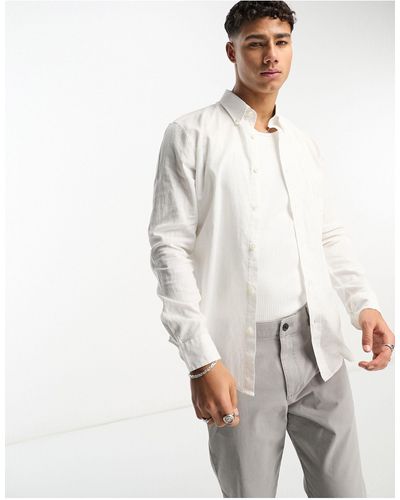 Ben Sherman Long Sleeve Linen Shirt - White