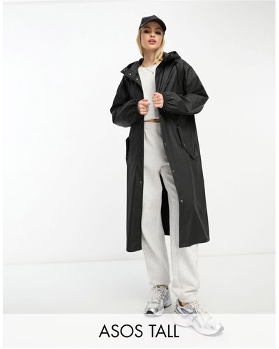 ASOS Asos Design Tall Rubberized Rain Parka Coat - White