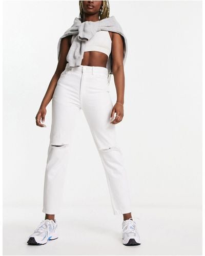 Pull&Bear Ripped Mom Jeans - White