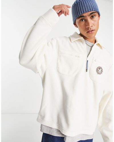 Damson Madder – worker-hemd aus em fleece mit kurzem reißverschluss - Natur