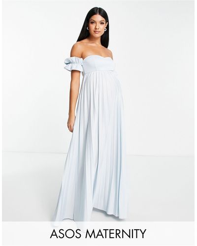 ASOS Asos Design Maternity Bardot Pleated Maxi Dress - White