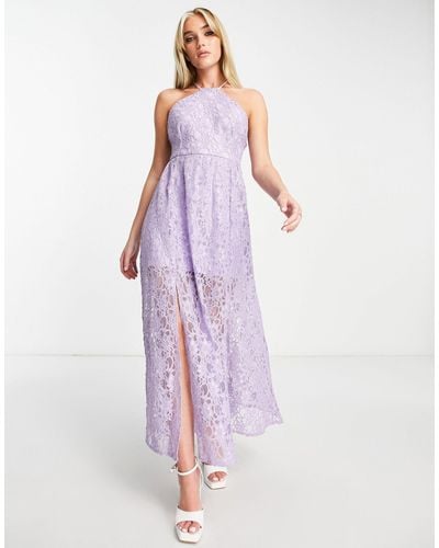 Miss Selfridge High Neck Lace Midi Dress - Purple
