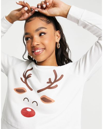 ONLY Kerstmis - Cropped Sweatshirt Met Rendier - Wit