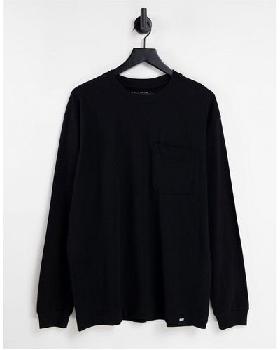 Pull&Bear T-shirt oversize a maniche lunghe nera - Nero