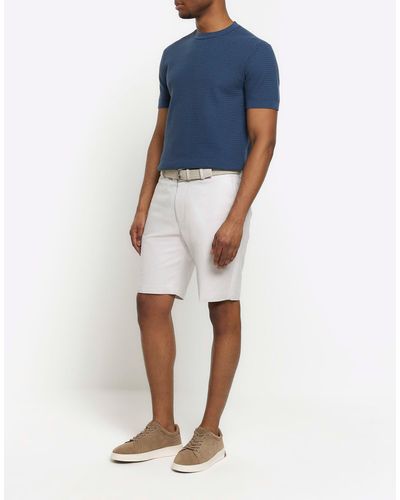 River Island Slim Fit Belted Chino Shorts - Blue