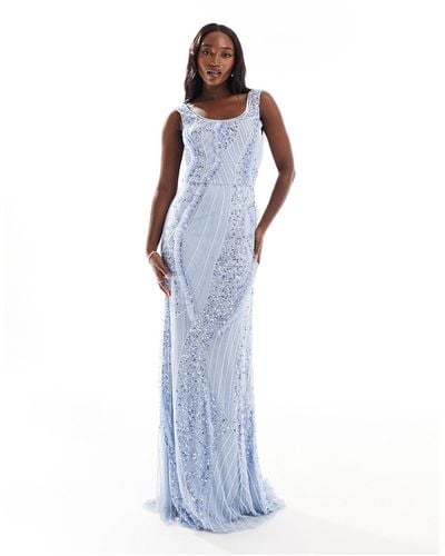 Beauut Bridesmaid Embellished Scoop Neck Maxi Dress - Blue