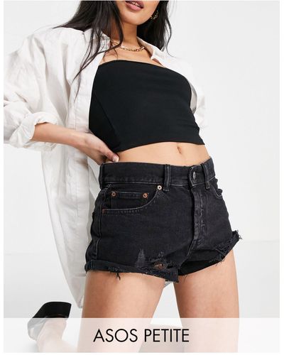 ASOS Asos Design Petite Denim Mid Rise Relaxed Shorts - Black
