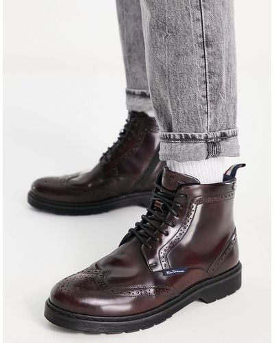 Ben Sherman Leather Chunky Brogue Boots - Gray