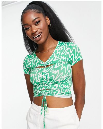 Monki Cut Out Top With Halter Detail Top - Green