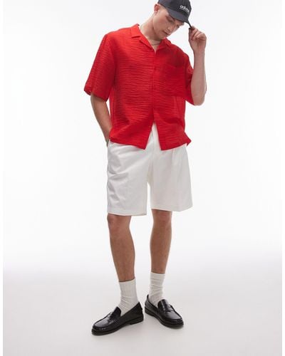 TOPMAN Short Sleeve Sheer Holiday Shirt - Red