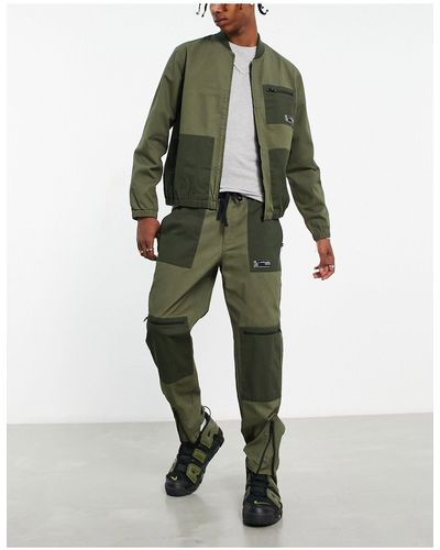 TOPMAN Relaxed Co-ord Cut And Sew Cargo Pants With Elasticated Waist - Green