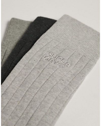 Superdry Cotton Unisex Core Rib Crew Sock 3 Pack - Grey