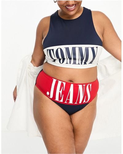 Tommy Hilfiger Tommy jeans plus - archive - slip bikini cheeky a vita alta blu navy e rossi - Rosso