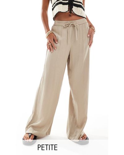 Vila Weighted Plisse Satin Feel Wide Leg Trousers - Natural
