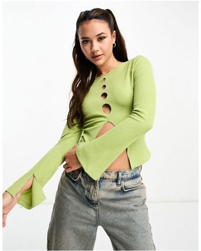Another Reason 90s Cut Out Open Front Long Sleeve Top - Green