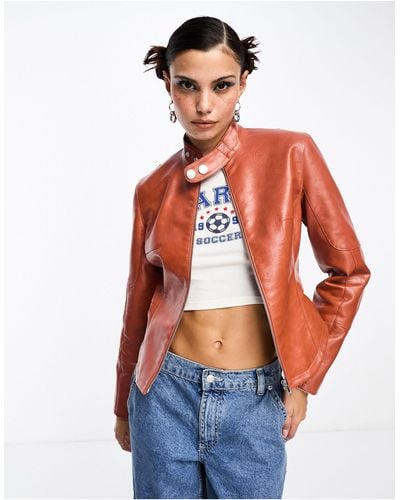 Collusion Motocross Faux Leather Cropped Biker Jacket - Red