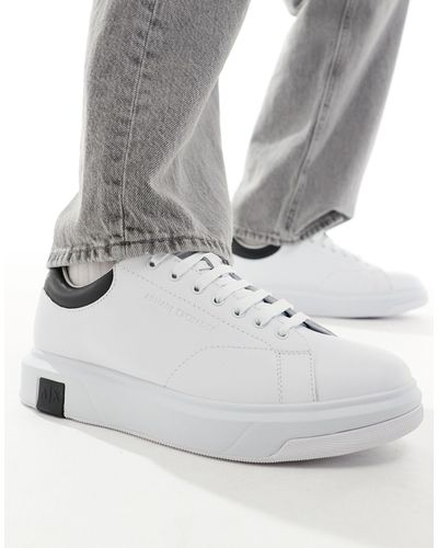 Armani Exchange Contrast Detail Logo Leather Trainers - Grey
