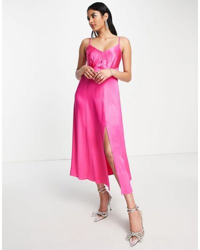 Closet Pleated Satin Midi Dress - Pink