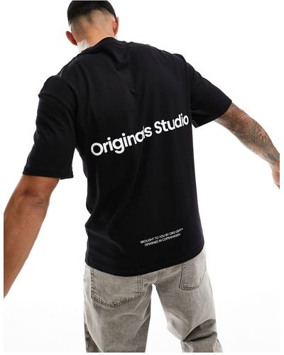 Jack & Jones T-shirt oversize nera con stampa "originals" sul retro - Nero